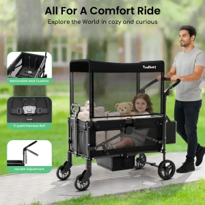 TouHeart 2 Seat Foldable Wagon with Canopy 220 lbs Capacity