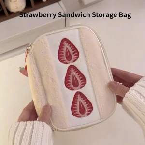 Cute Strawberry Plush Pencil Case  or Makeup Storage Bag,