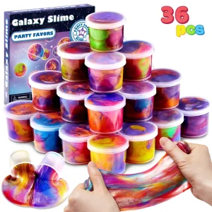 Joyfy 36 Pcs Galaxy Slime Cup Stretchy Non-Sticky
